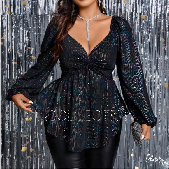 Luxe Plus Size Plunge Twist Neckline Top Blouse Shirt Black - Picture 1 of 4